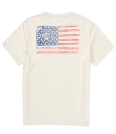 a white shirt with an american flag on it