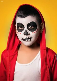 Coco Face Paint Kids, Skeleton Face Paint Kids, Halloween Makeup Kids Easy, Kid Halloween Makeup, Easy Face Paint Halloween, Catrina Makeup Kids, Pintura Facial Halloween, Kids Halloween Face Paint, Skeleton Face Paint Easy