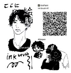 an ink drawing of a person with a qr code