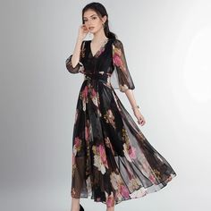 Olivia Mark - Luxury Floral Print Silk Dress with Mulberry Silk, Embossed Tea Party Dress Print Silk Dress, Tea Party Dress, Silk Print Dress, Types Of Skirts, Corset Dress, Collar Dress, Mulberry Silk, A Line Skirt, Types Of Collars