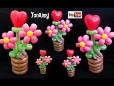 balloon flowers in pots with hearts on them for valentine's day or mother's day