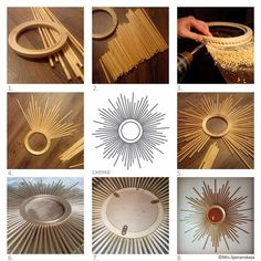 several pictures of different types of sunbursts and other things that are made out of wood