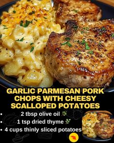 Garlic Parmesan Pork Chops with Cheesy Scalloped Potatoes Garlic Parmesan Pork Chops, Garlic Butter Pork Chops, Butter Pork Chops, Cheesy Potato Bake, Parmesan Pork Chops, Cheesy Scalloped Potatoes, Tender Pork Chops, Pork Chops And Potatoes, Easy Pork Chops