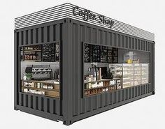 an image of a shipping container with food in it's display case and shelves