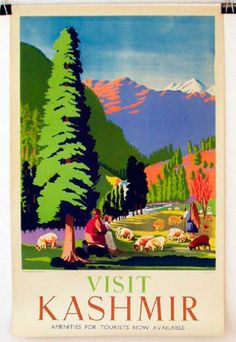 a poster advertising visit kashmr in the mountains