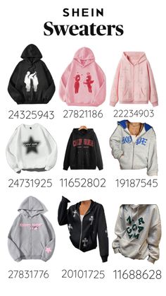 the hoodies are all different colors and sizes, including pink, white, blue, black