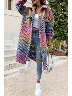 Plaid Trench Coat, Cheap Cardigans, Casual Chique, Crochet Coat, Long Sleeve Outerwear, Mode Casual, Casual Outerwear, Urban Street Style, Knitted Coat