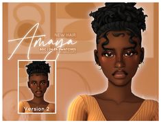 Amaya Hair | Patreon Natural Curly Updo, Sims 4 Afro Hair, Ts4 Hair, Play Sims 4