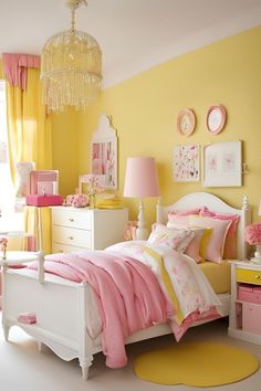 Inspire creativity in your girl's room with these unique yellow and pink decor ideas. Perfect for a space that sparks imagination! #CreativeDecor #YellowAndPink #GirlsRoomIdeas #KidsRoomInspiration #HomeStyling Yellow Girl Bedroom, Yellow Girls Bedroom Ideas, Pink Bedrooms For Girls Kids, Girls Pink Room Ideas, Pink And Yellow Bedroom Aesthetic, Pink And Yellow Girls Room, Girls Yellow Bedroom Ideas, Pink Girls Room Ideas