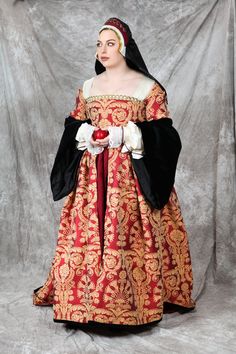 One of the most known  dresses of the 16th century, the dress of Anne Boleyn. This dress consists of three parts: kirtle, the gown itself and the sleeves. There is a choice of fabrics. This dress is made of taffeta, jacquard and cotton velvet. Custom sized to your measurements. Please send me bust, waist, hip and length measurements after the order has been completed. Can be shipped in other countries, please feel free to ask. There are a lot of different historical dresses and costumes in my sh Baroque Medieval Dress With Historical Design, Baroque Medieval Dress For Festivals, Baroque Medieval Festival Costume Dress, Medieval Baroque Costume Dress, Medieval Baroque Dress For Fancy Dress Occasions, Baroque Medieval Dress For Fancy Dress, Baroque Medieval Dress, Historical Ornate Medieval Dress For Fancy Dress, Baroque Style Historical Medieval Dress