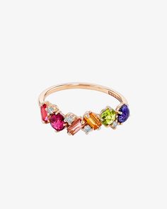 Amalfi Blend Rainbow Half Band – SUZANNE KALAN® Bright Engagement Rings, Colorful Engagement Rings, Unique Wedding Jewelry, Colorful Gemstones, Stack Rings, Diamond Top, Future Engagement Rings, Rainbow Gemstones, Colored Engagement Rings