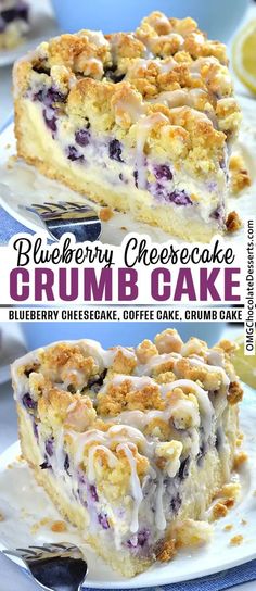 blueberry cheesecake crumb cake on a plate