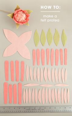 how to make felt projects with paper flowers, leaves and fish tails on a ruler