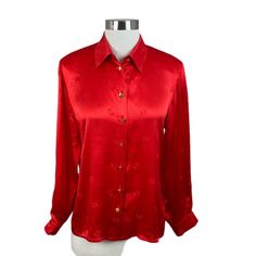 Vintage Escada Red 100% Silk Subtle Logo Gold Button Blouse Size 34 Medium Armpit To Armpit, Lying Flat: 18 1/2" Length: 24" In Excellent Condition Ships From A Smoke Free Home Button Blouse, Gold Buttons, Vintage Tops, Red Gold, The 100, Top Blouse, Womens Tops, Ships, Silk