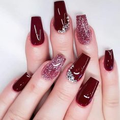 Red Nail Extension Designs, Nail Extension Designs For Wedding, Mitali Raj, Bridal Nail Designs, Maroon Acrylic Nails, Maroon Nail Designs, Nail Paints, Red Nail Art Designs