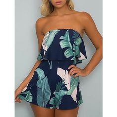 Strapless Ruffle Printed Romper ($9.34) ❤ liked on Polyvore featuring jumpsuits, rompers, flounce romper, strapless rompers, playsuit romper, blue romper and strapless romper Backless Playsuit, Summer Bodysuits, Backless Romper, Jumpsuit For Women, Floral Bodycon, Jumpsuit Summer, Printed Jumpsuit, Printed Rompers