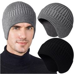 PRICES MAY VARY. 【Double-layered Warm the ears】- Tired of stocking hats riding up your head and leaving areas cold including your ears? Just with this hat! Stays put and keeps your head, ears, forehead, etc. nice and toasting warm, but without sliding down over your eyes like most stocking caps. 【One Size Fits All】- Width 8.6inch(22.5cm) / Height 9.2 inch(23.5cm). Stretchable Fits Head Circumference 21~23 inch(53~58cm). Ear flaps are not silly and oversized, deliver more cozy. 【Premium Seamless Earflap Hat Mens, Knitting Hat For Man, Mens Knitted Hats, Mens Warm Winter Hats, Casual Beanie With Ear Flaps For Outdoor, Winter Earflap Hat, Warm Beanie With Ear Flaps For Winter, Cold Weather Knitted Beanie With Ear Flaps, Mens Winter Hats Beanies