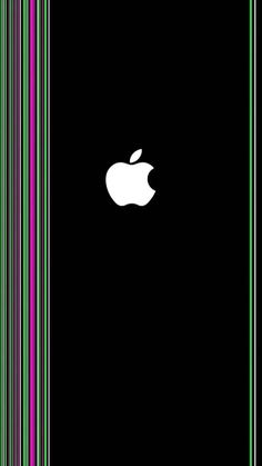 an apple logo is shown on the back of a black background with multicolored stripes