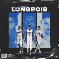 two basketball players are standing in front of a poster that says longbois on it