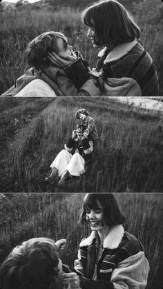 two women sitting in the grass talking to each other