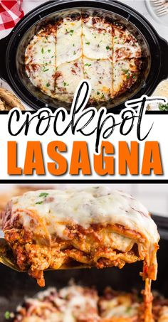 this crockpot lasagna is loaded with cheese and sauce