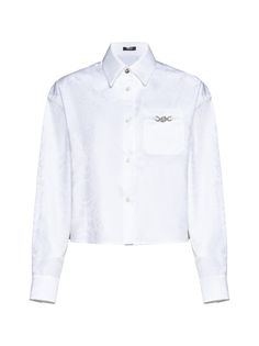 Shirt from Versace Composition: ->cotton, 100% | Versace Women's Shirt in Optical White | SS24 Versace Shirt Women, Versace Blouse, Chanel Camellia Flower, Versace Shirts, Versace T Shirt, Chanel Camellia, Versace Logo, Versace Shirt, Cropped Shirt