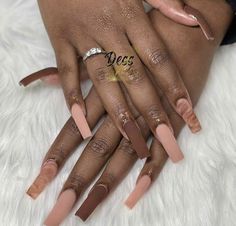 Long Thanksgiving Nails, Brown And Nude Acrylic Nails, Name On Nails, Beige Acrylic Nails, Square Nail Designs Fall, Matte Square Nails, Brown And Pink Nails, Nails Bday, Matte Ombre Nails