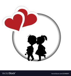 two children kissing under a heart shaped sticker