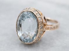 Natural Blue Topaz and Diam... Topaz Cocktail Ring, Yellow Gold Cocktail Ring, Diamond Halo Ring, Gold Cocktail Ring, Right Hand Rings, Diamond Glitter, Hand Ring, Antique Engagement Rings, Ring Blue