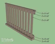 an image of a wooden railing with measurements