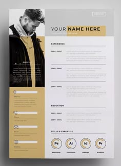 a clean and modern resume template with yellow accents