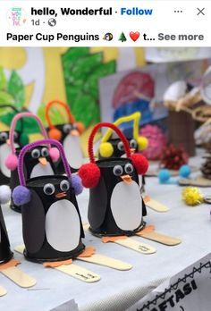 Penguin Painting For Kids, Winter Childrens Crafts, Penguin Art And Craft, Winter Penguin Craft, Penguin Kids Craft, Paper Cups Crafts For Kids, Elementary Winter Crafts, Antarctica Crafts For Kids, Winter Activities For Kids Preschool