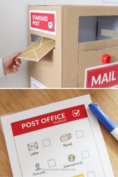 two pictures one showing mail box and the other depicting post office instructions for mailing