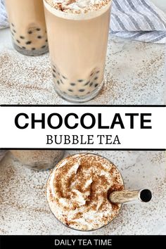 two glasses filled with hot chocolate bubble tea