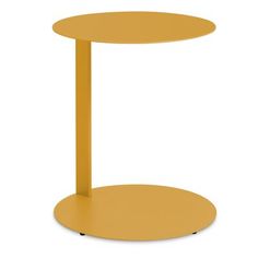 a round yellow table with a metal base on an isolated white background, 3d rendering