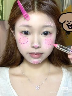 How To Do Bunny Pretty Makeup, Bunny Pretty Face Makeup, Bunny Pretty Makeup Tutorial, Pink Bunny Makeup, Rabbit Face Makeup, Bunny Makeup Tutorial, Bunny Eye Makeup, Puppy Face Makeup, Anime Blush Makeup