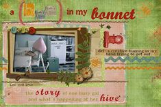 a scrapbook page with an image of a kitchen and appliances in the background, along with text that reads i'm in my bonnet