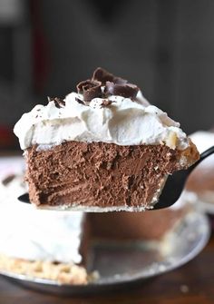 a piece of chocolate pie on a fork