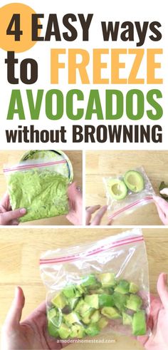 4 different ways to freeze avocados including storing avocado halves, diced avocados, mashed avocados, and guacamole in the freezer Freezing Avocados, Can You Freeze Avocado, Frozen Guacamole, Freeze Avocado, Kitchen Hacks Food, Freezable Meals, Fruit And Vegetable Storage