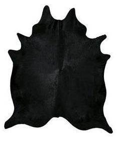 a black cowhide rug on a white background