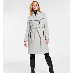 Calvin Klein Women Coat , Brand New In Grey And Xs Size Plain Coats, Belted Wrap Coat, Open Coat, Wool Wrap Coat, Chic Coat, Wool Wrap, Belt Style, Car Coat, Classic Coats