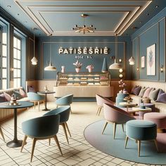 Creperie Design Ideas, Chic Cafe Interior, Elegant Restaurant Interior Design, Modern Cafe Interior Design, Girly Coffee Shop, Aesthetic Coffee Shops