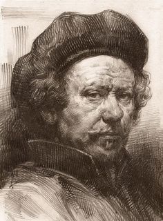 an old drawing of a man with a hat on his head, looking at the camera