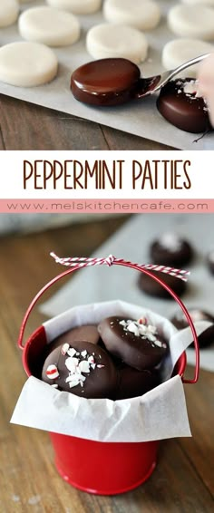 chocolate covered peppermin patties in a paper bag