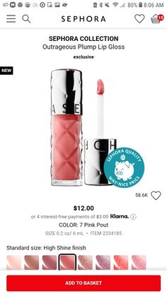 Sephora Lip Plumper, Sephora Collection, Sephora, Pink, Color