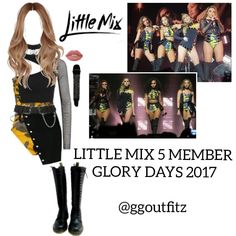 little mix 5 member glory days outfit with boots and microphone in front of the photo