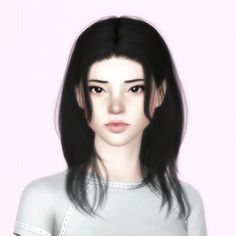 a digital painting of a woman with long black hair and brown eyes, wearing a gray top