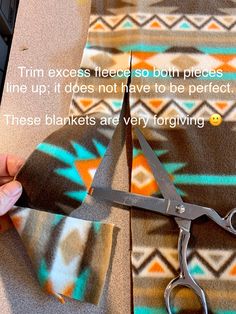 someone cutting fabric with scissors on top of it and the words trim excess but pieces fine up if does not have to be perfect