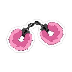 a pair of handcuffs with pink donuts attached to it on a white background sticker