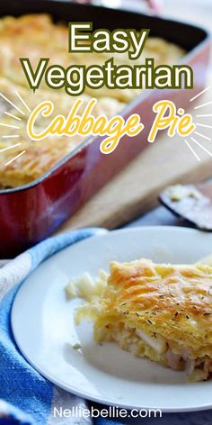 an easy vegetarian cabbage pie on a white plate